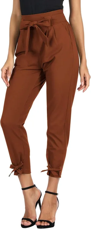GRACE KARIN Womens Casual High Waist Pencil Pants with Pockets Bow-Knot Cropped Paper Bag Pants for Work