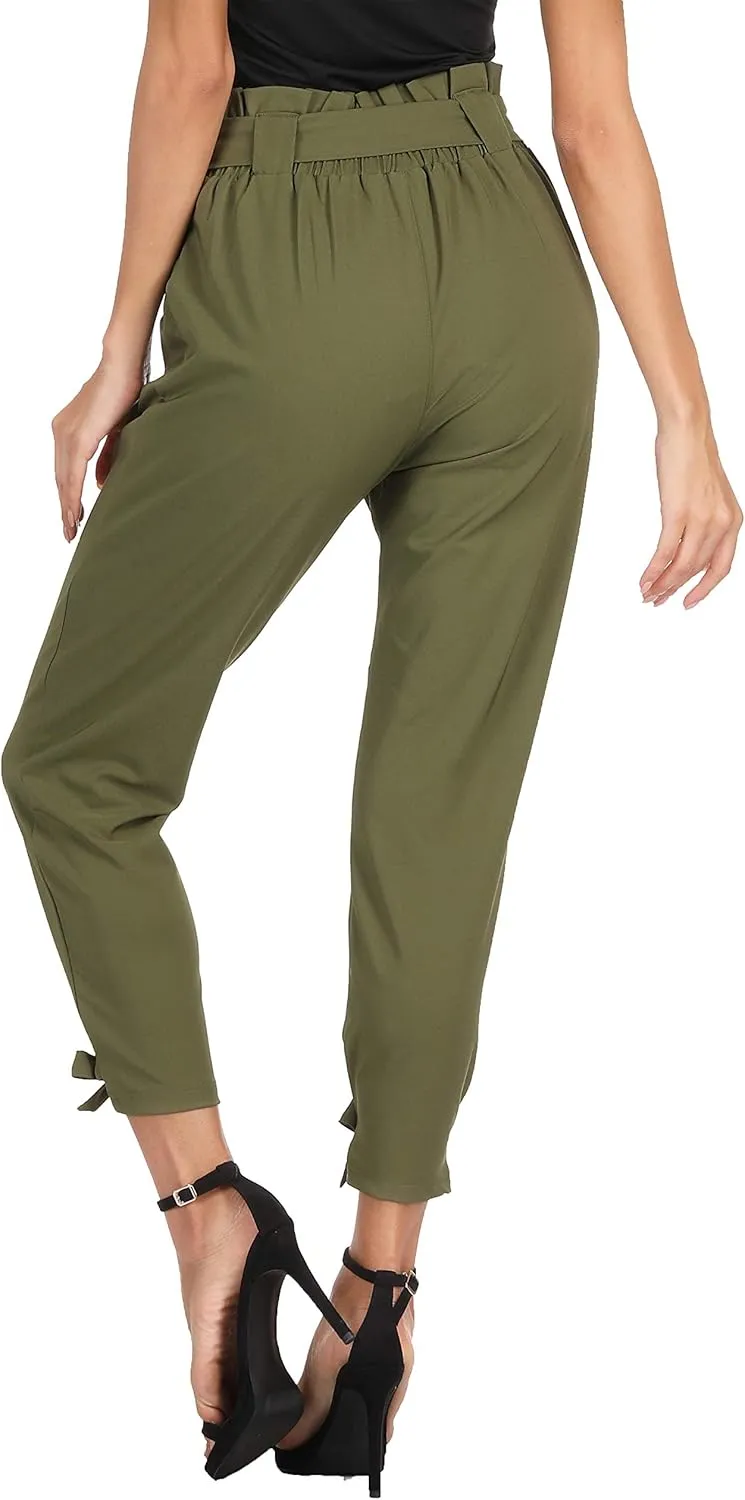 GRACE KARIN Womens Casual High Waist Pencil Pants with Pockets Bow-Knot Cropped Paper Bag Pants for Work