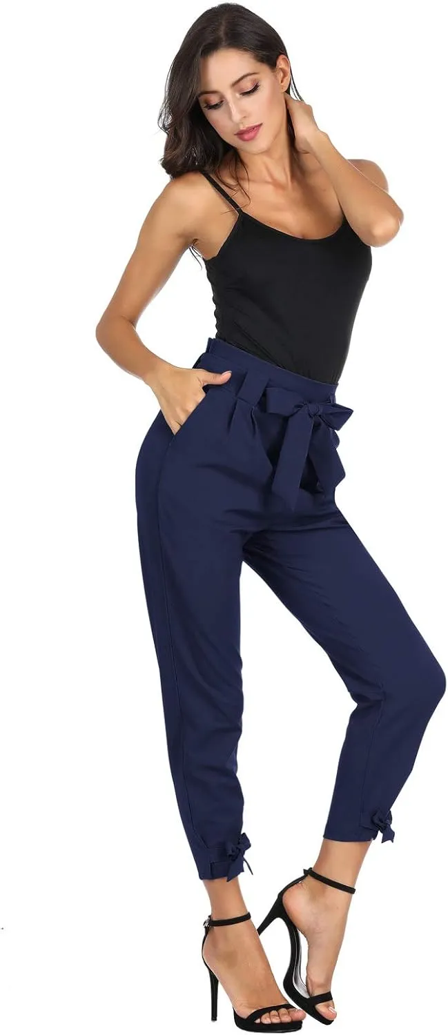 GRACE KARIN Womens Casual High Waist Pencil Pants with Pockets Bow-Knot Cropped Paper Bag Pants for Work