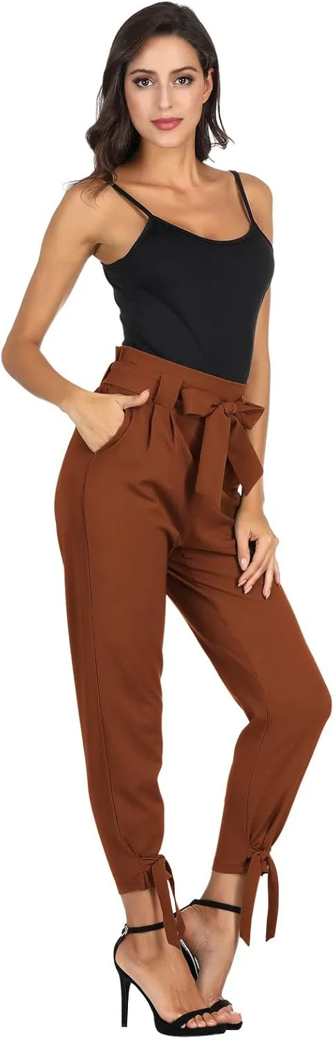 GRACE KARIN Womens Casual High Waist Pencil Pants with Pockets Bow-Knot Cropped Paper Bag Pants for Work