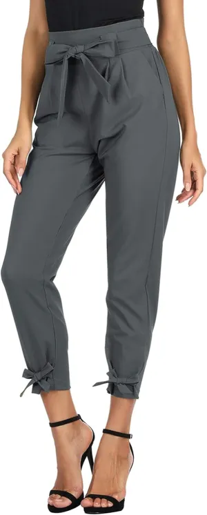 GRACE KARIN Womens Casual High Waist Pencil Pants with Pockets Bow-Knot Cropped Paper Bag Pants for Work
