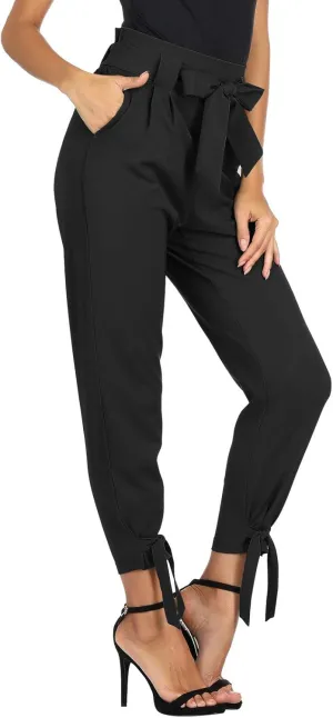 GRACE KARIN Womens Casual High Waist Pencil Pants with Pockets Bow-Knot Cropped Paper Bag Pants for Work