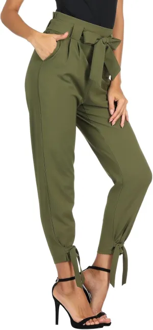 GRACE KARIN Womens Casual High Waist Pencil Pants with Pockets Bow-Knot Cropped Paper Bag Pants for Work