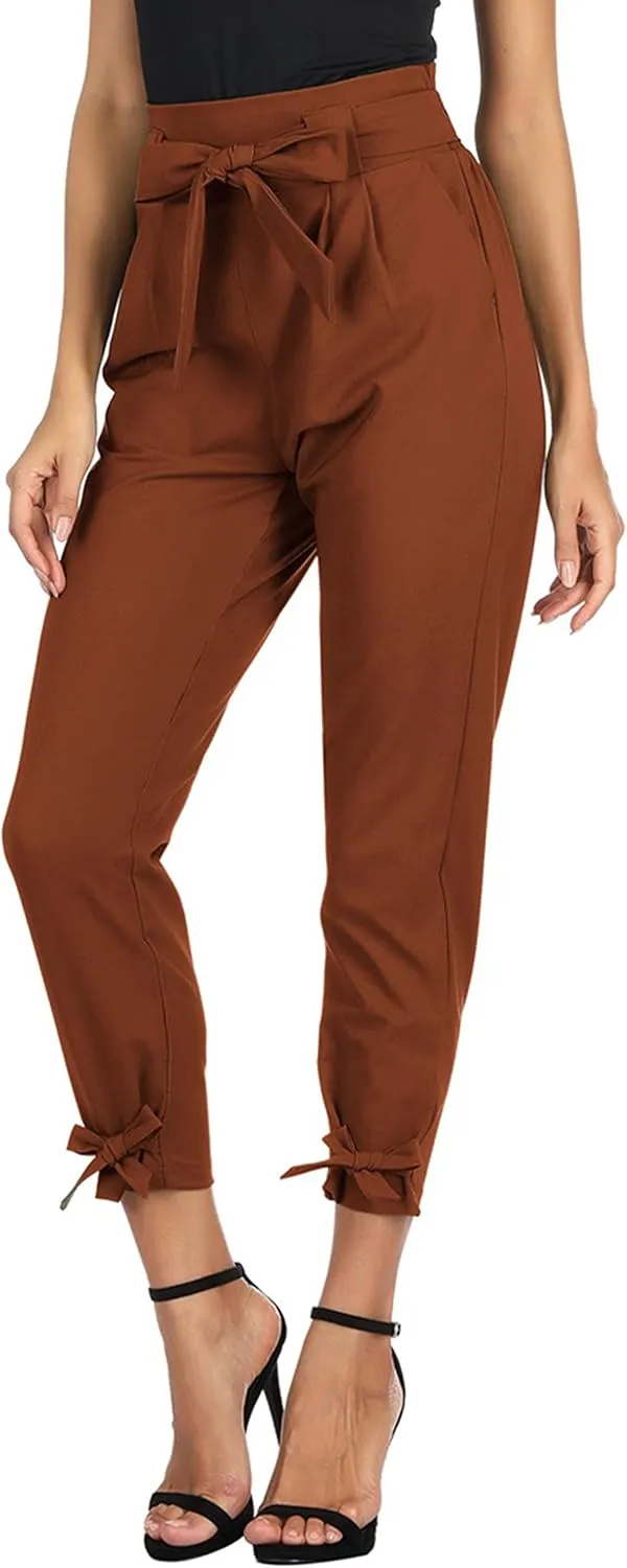 GRACE KARIN Womens Casual High Waist Pencil Pants with Pockets Bow-Knot Cropped Paper Bag Pants for Work