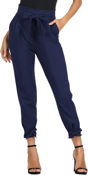 GRACE KARIN Womens Casual High Waist Pencil Pants with Pockets Bow-Knot Cropped Paper Bag Pants for Work