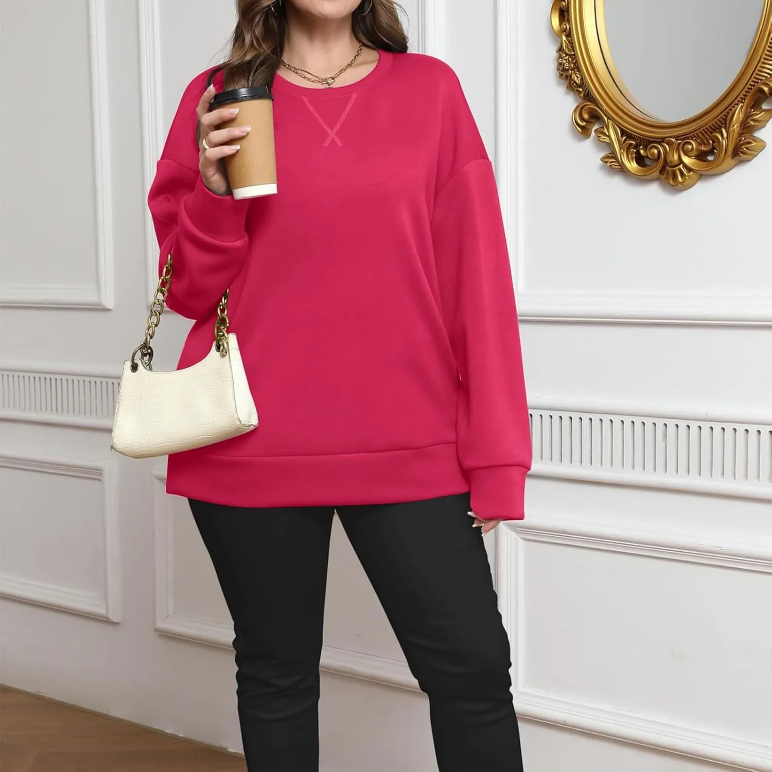 Gumipy Oversized Sweatshirt for Women Side Split Fleece Crewneck Sweatshirts Long Sleeve Womens Sweatshirt Spring Clothes