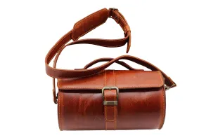 Handmade Leather Cylindrical Bag for Women, Camel Brown, 100% Leather