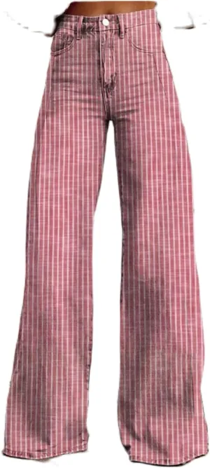 Hassembly Women Y2K Striped Jeans High Waist Button Wide Leg Casual Denim Pants Bootcut Flare Boyfriend Trousers with Pockets