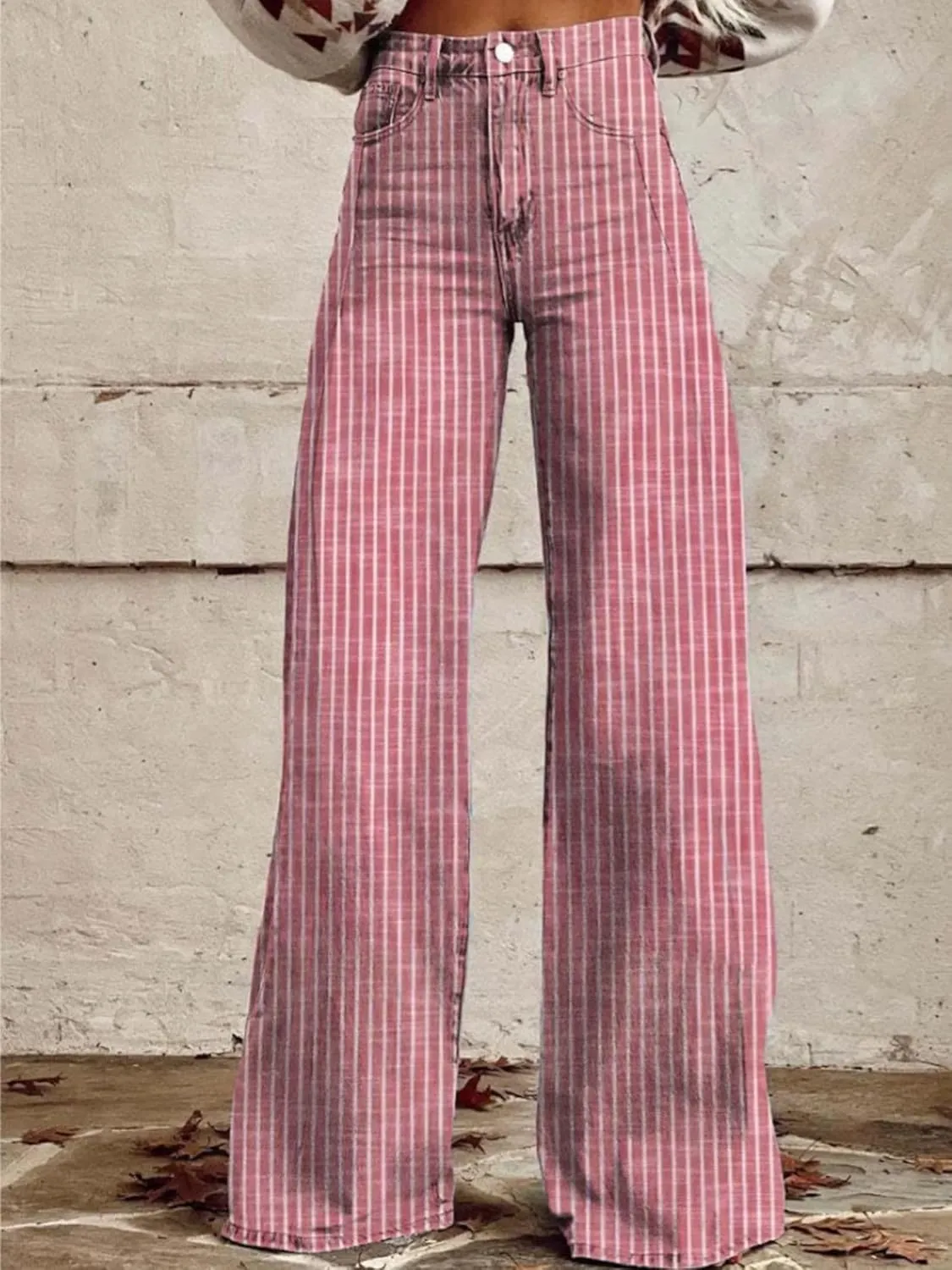 Hassembly Women Y2K Striped Jeans High Waist Button Wide Leg Casual Denim Pants Bootcut Flare Boyfriend Trousers with Pockets