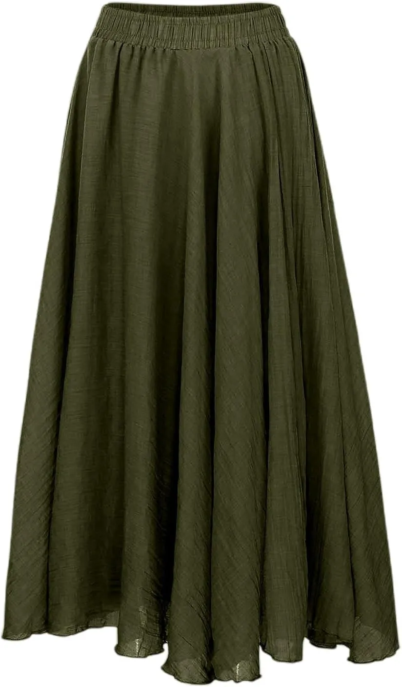 high Waisted Skirts fro Women, Girls Elastic Waist Long Flowy Bohemian Loose Casual Maxi Skirt for Summer Beach Holiday
