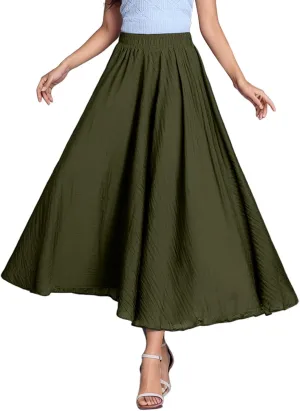high Waisted Skirts fro Women, Girls Elastic Waist Long Flowy Bohemian Loose Casual Maxi Skirt for Summer Beach Holiday