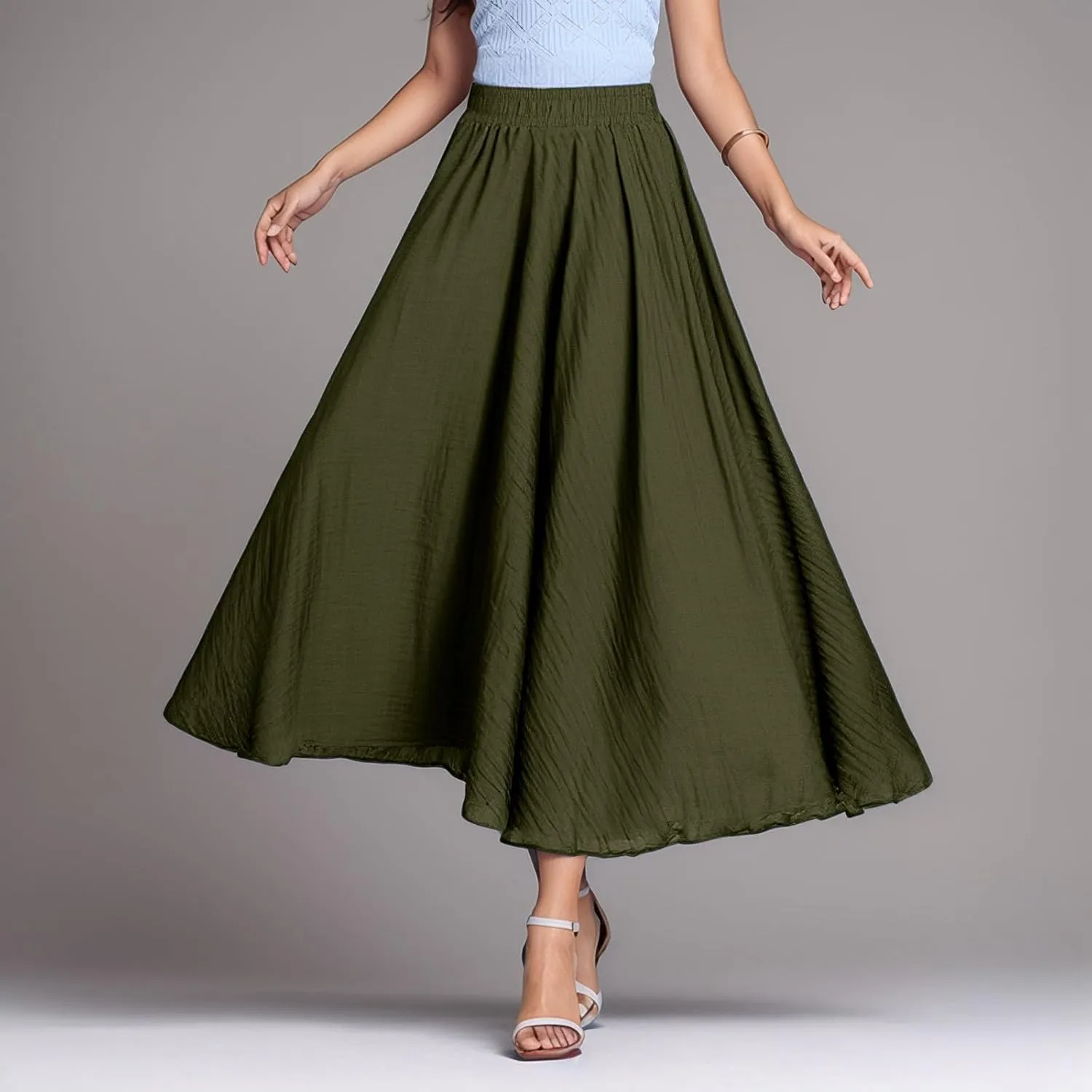 high Waisted Skirts fro Women, Girls Elastic Waist Long Flowy Bohemian Loose Casual Maxi Skirt for Summer Beach Holiday