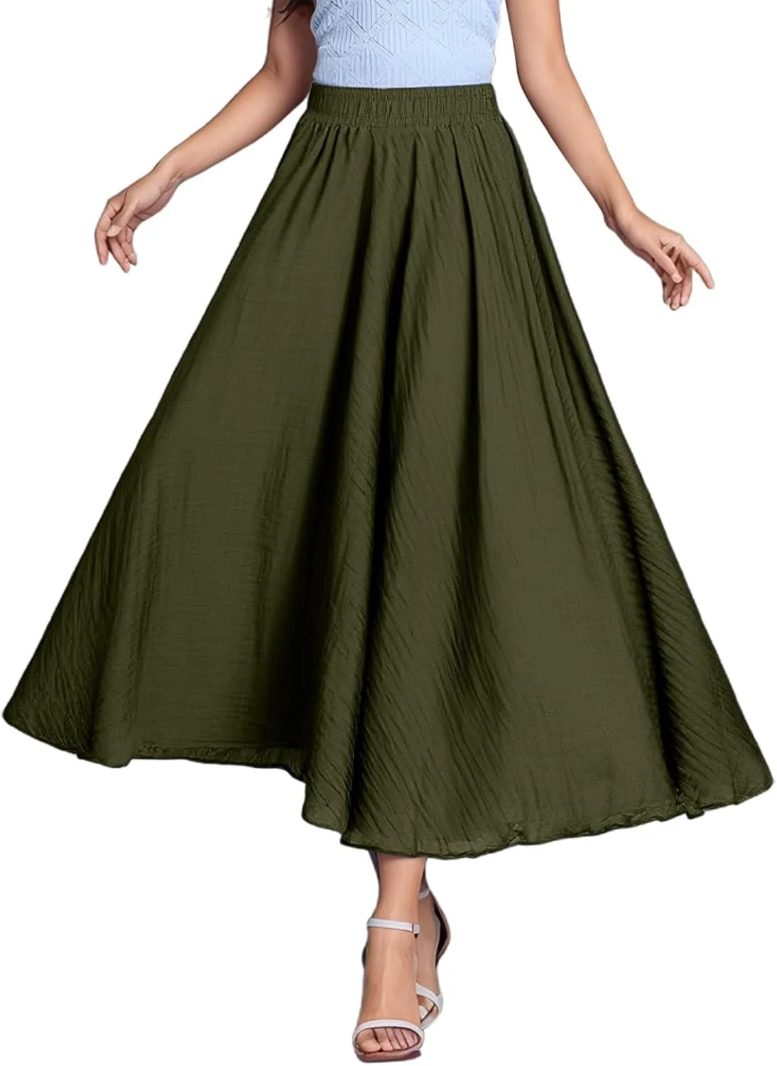 high Waisted Skirts fro Women, Girls Elastic Waist Long Flowy Bohemian Loose Casual Maxi Skirt for Summer Beach Holiday