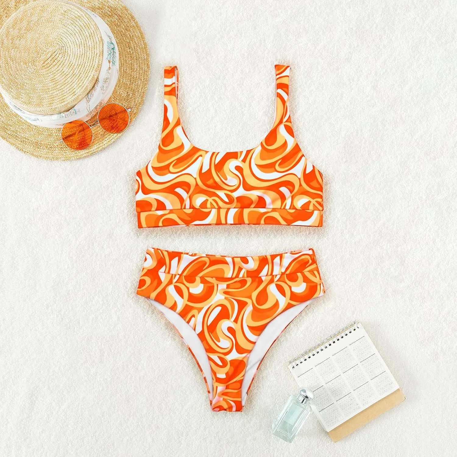 High Waisted Two Piece Swimsuits for Women Tummy Control Tankini Bathing Suits Sporty Printed Swimwear