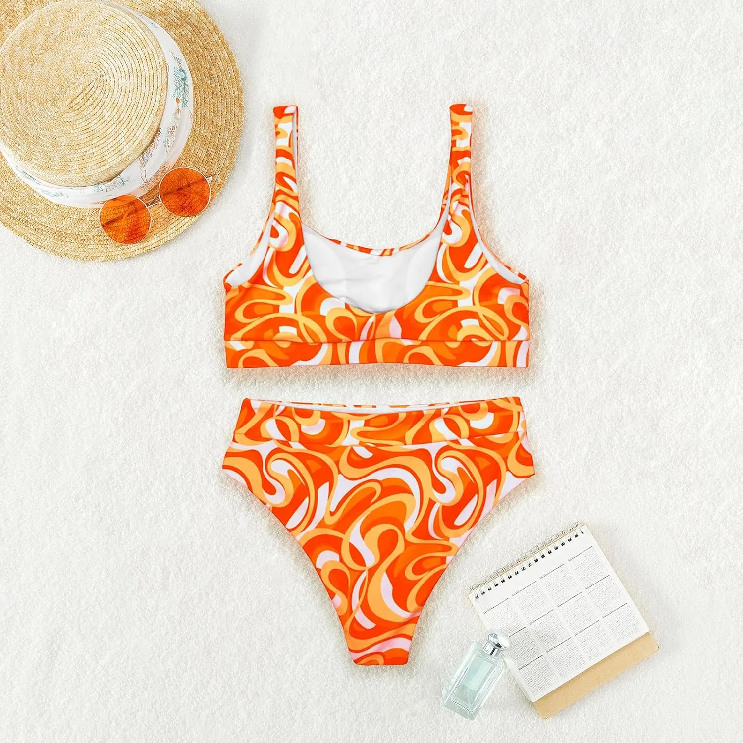 High Waisted Two Piece Swimsuits for Women Tummy Control Tankini Bathing Suits Sporty Printed Swimwear