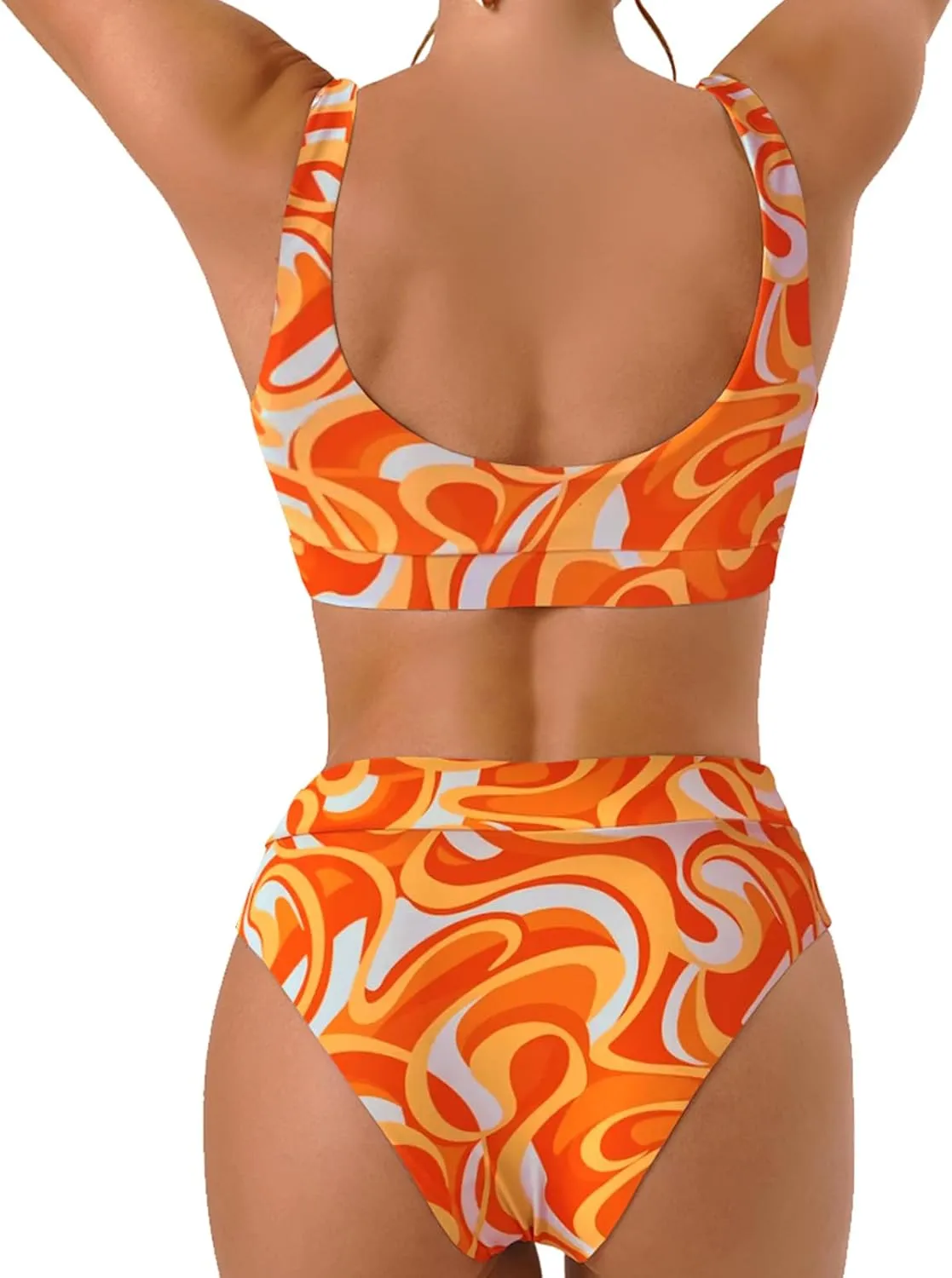 High Waisted Two Piece Swimsuits for Women Tummy Control Tankini Bathing Suits Sporty Printed Swimwear
