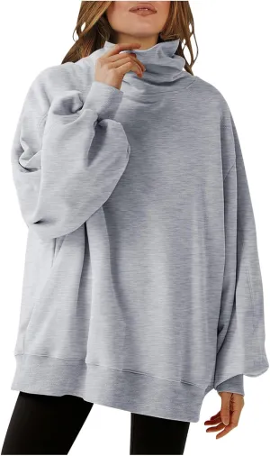 Hoodie Womens Fashion Oversized Sweatshirts Loose Fit Drop Shoulder Pullover Plain Long Sleeve Dressy Casual Tops