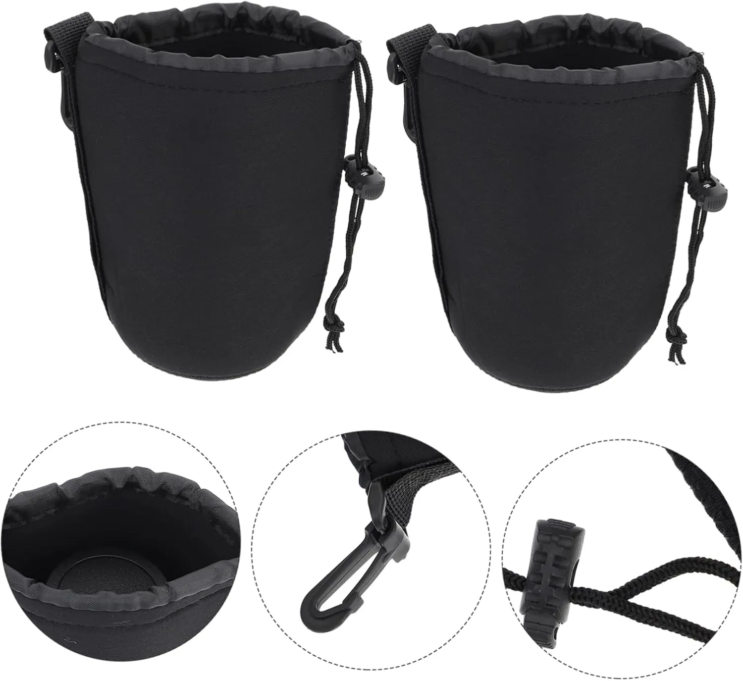 Housoutil Flexible Camera Lens Bag Neoprene Drawstring Pouch for Dslr Pancakes Belt Hooks