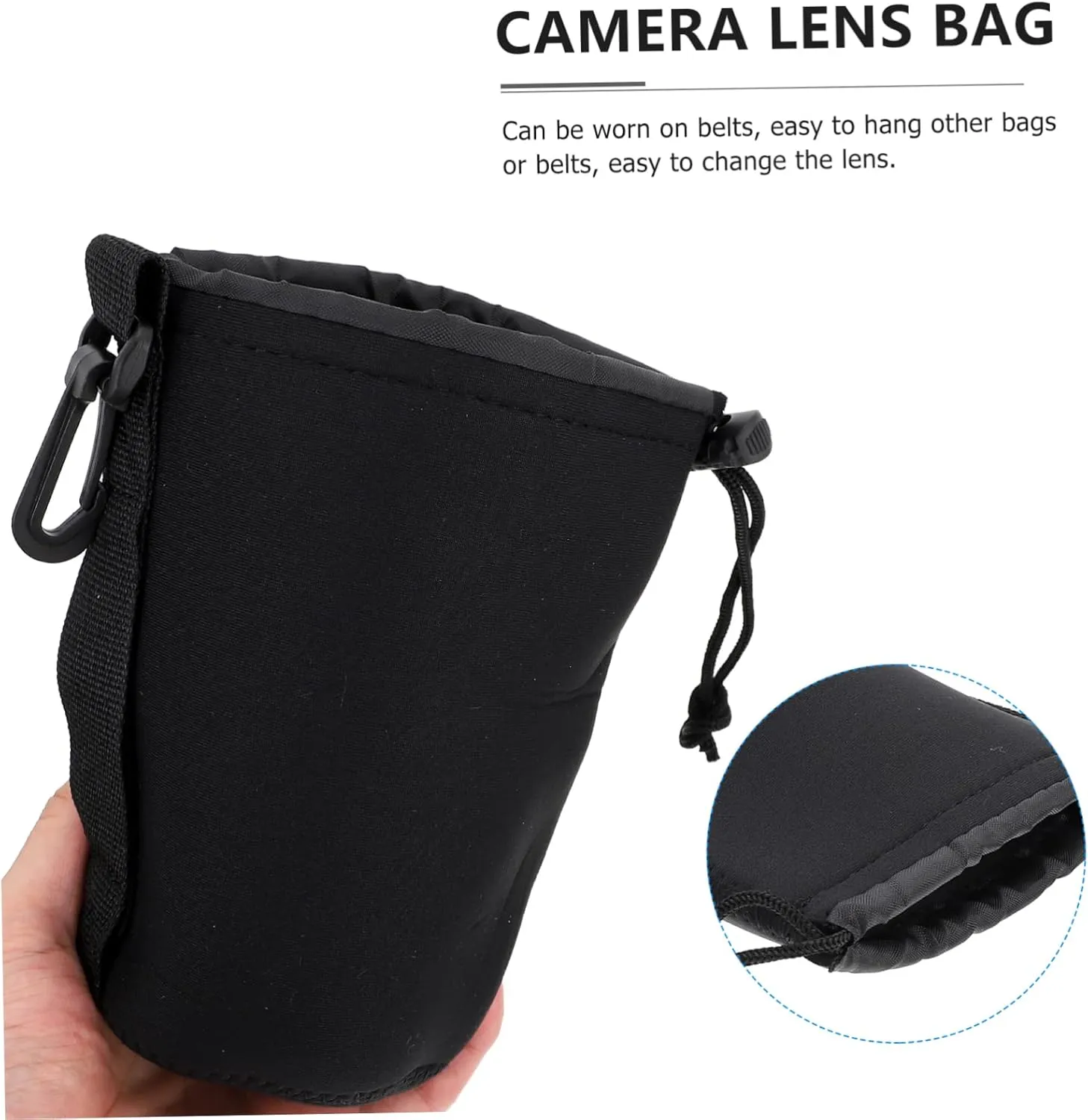 Housoutil Flexible Camera Lens Bag Neoprene Drawstring Pouch for Dslr Pancakes Belt Hooks
