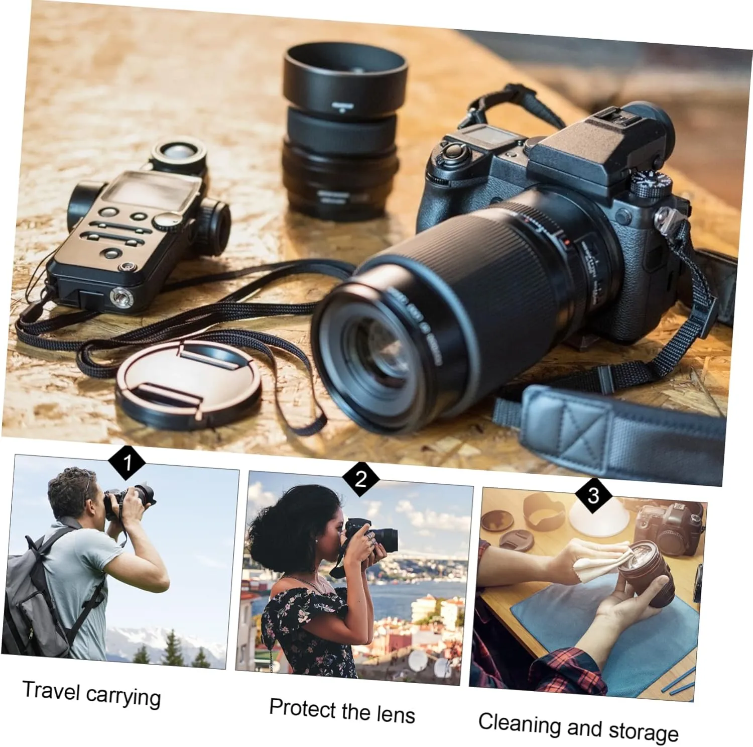 Housoutil Flexible Camera Lens Bag Neoprene Drawstring Pouch for Dslr Pancakes Belt Hooks