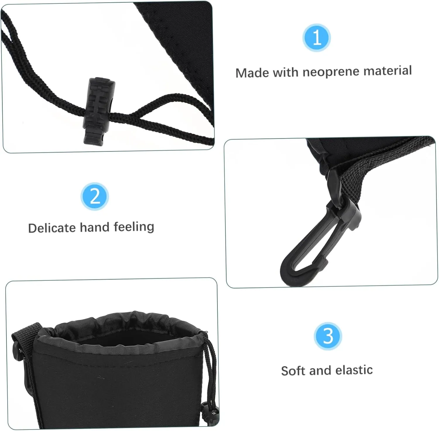 Housoutil Flexible Camera Lens Bag Neoprene Drawstring Pouch for Dslr Pancakes Belt Hooks