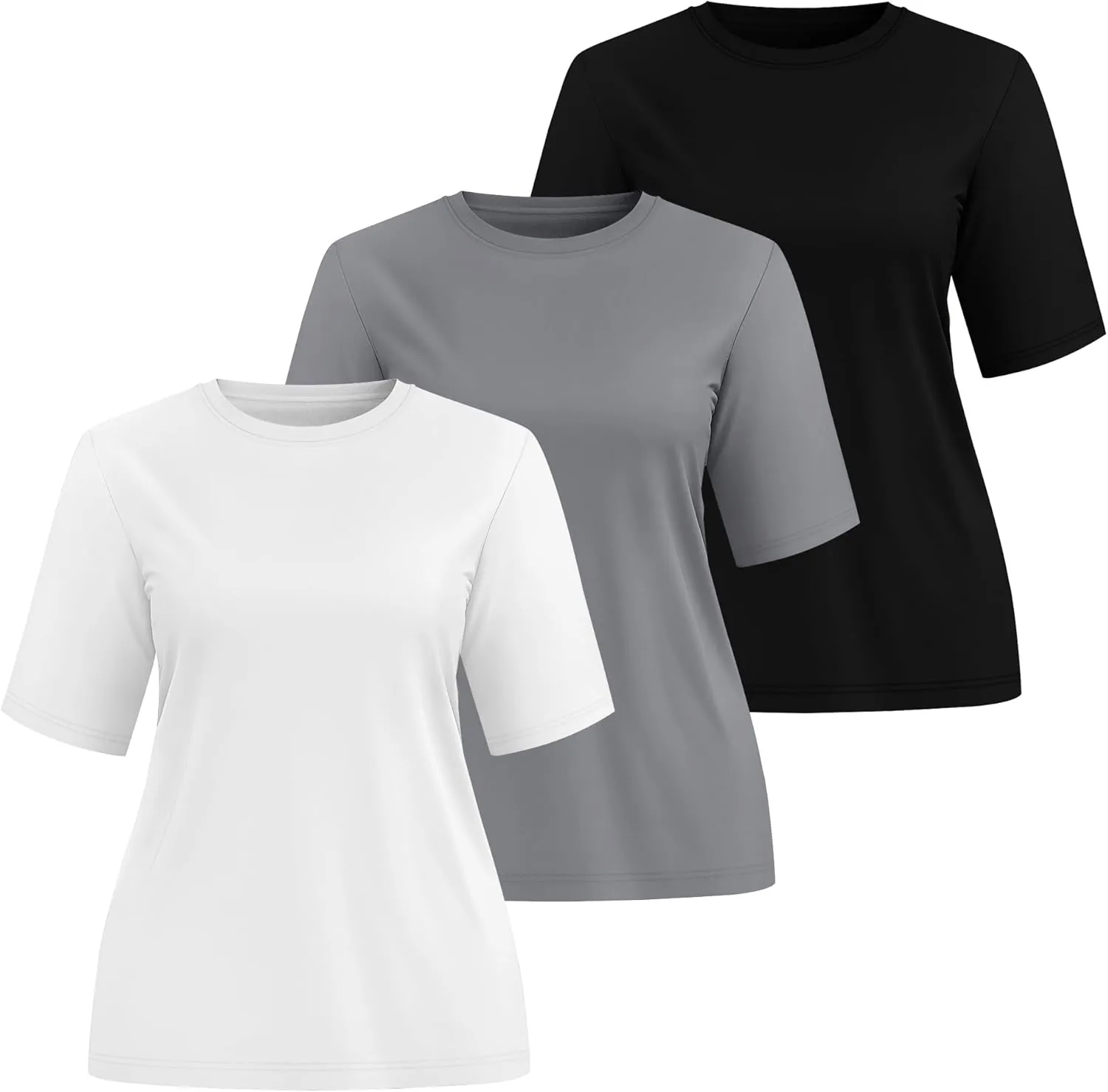 Huukeay 3 Pack Women's Half Sleeve T-Shirts, Crew Neck Elbow Length Tops Loose Casual Basic Tees Summer Cotton Tunic Tops