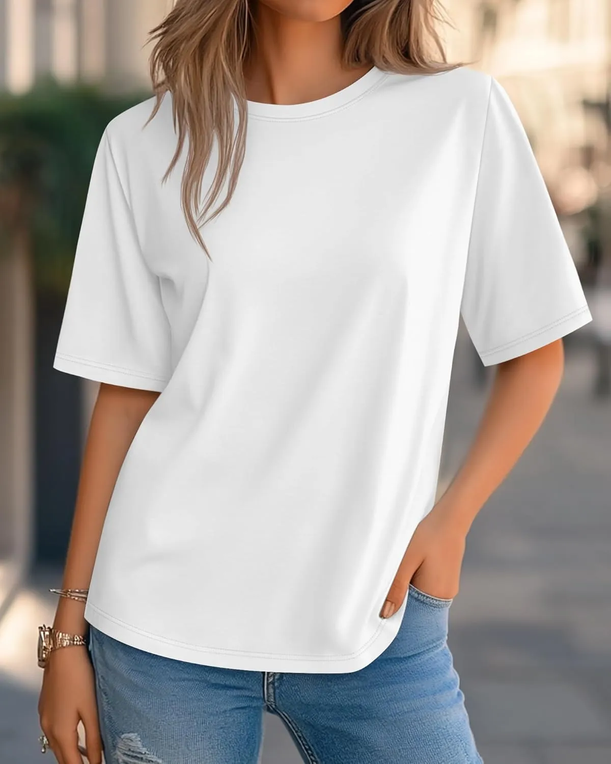 Huukeay 3 Pack Women's Half Sleeve T-Shirts, Crew Neck Elbow Length Tops Loose Casual Basic Tees Summer Cotton Tunic Tops