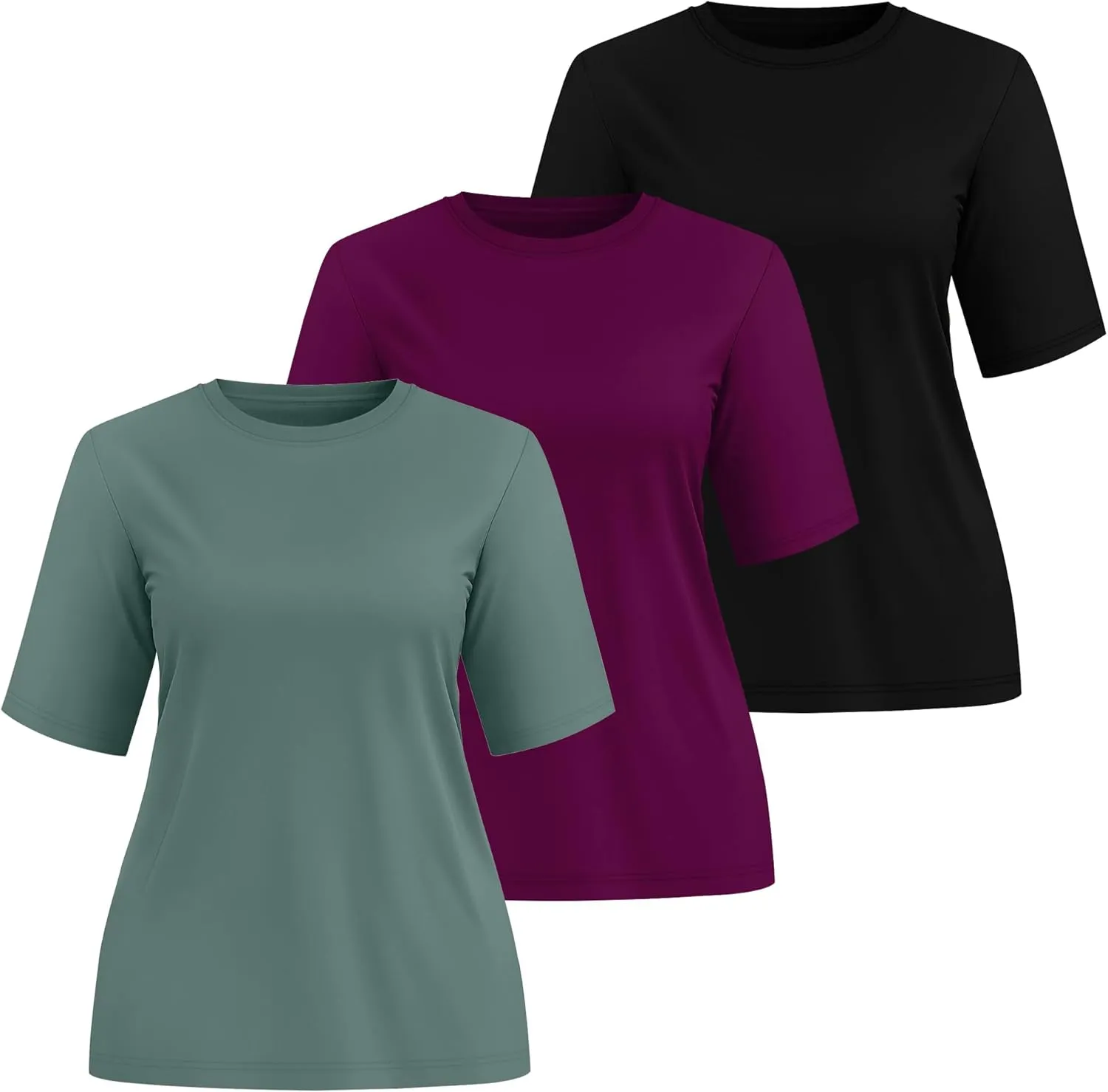 Huukeay 3 Pack Women's Half Sleeve T-Shirts, Crew Neck Elbow Length Tops Loose Casual Basic Tees Summer Cotton Tunic Tops