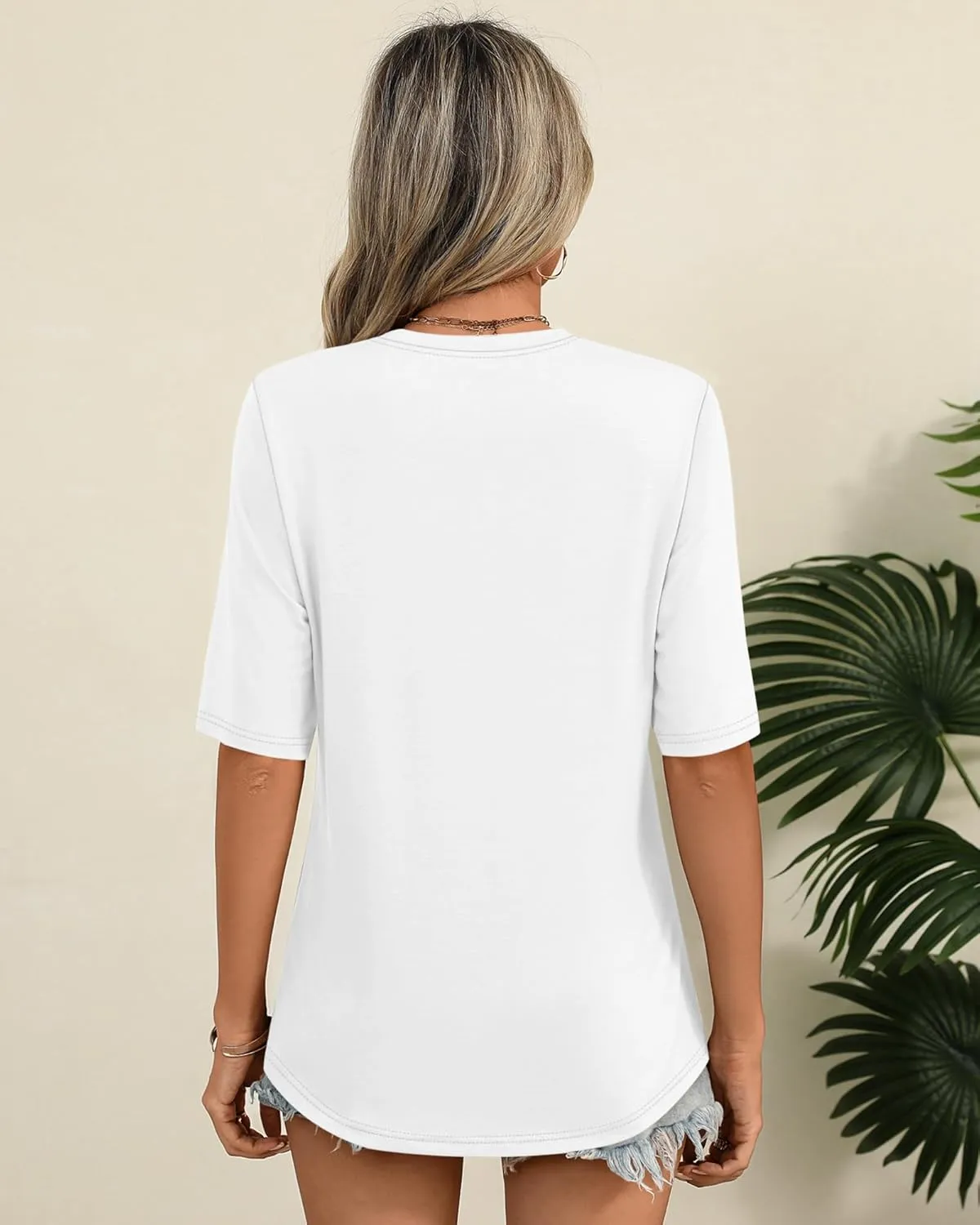 Huukeay 3 Pack Women's Half Sleeve T-Shirts, Crew Neck Elbow Length Tops Loose Casual Basic Tees Summer Cotton Tunic Tops