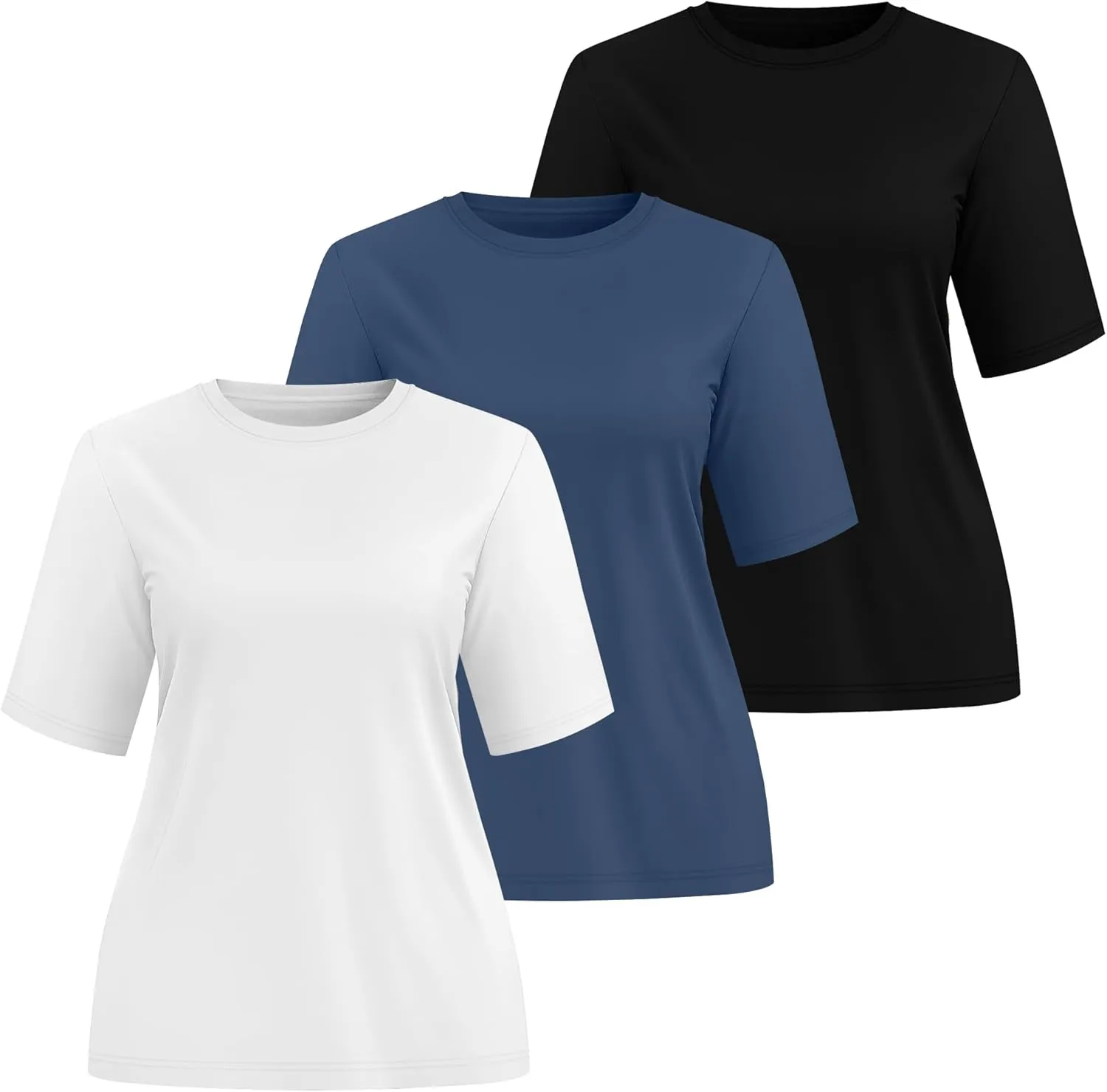 Huukeay 3 Pack Women's Half Sleeve T-Shirts, Crew Neck Elbow Length Tops Loose Casual Basic Tees Summer Cotton Tunic Tops