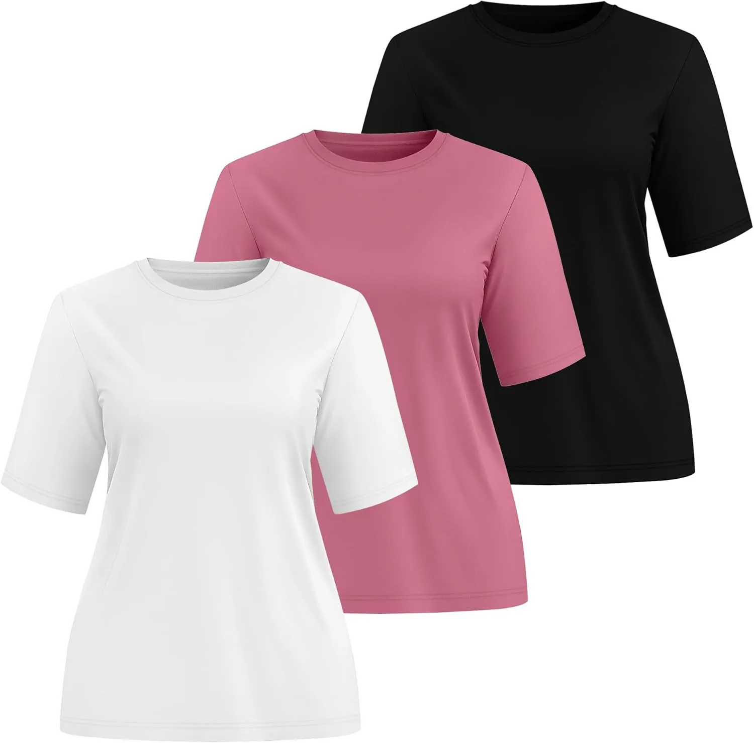 Huukeay 3 Pack Women's Half Sleeve T-Shirts, Crew Neck Elbow Length Tops Loose Casual Basic Tees Summer Cotton Tunic Tops