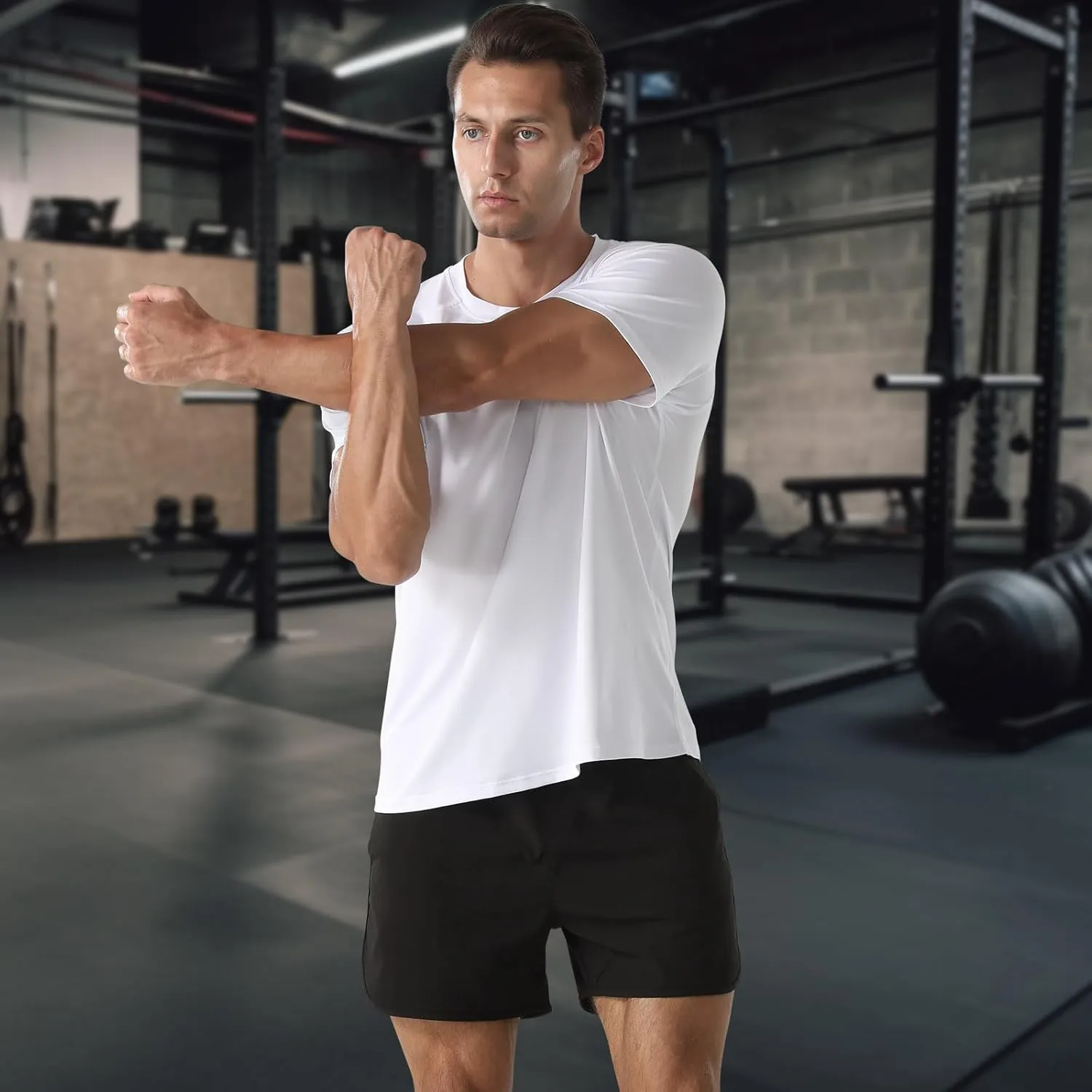 HYCOPROT Men's Quick Dry Workout Shirts - Moisture Wicking Short Sleeves Athletic Tee for Gym, Running & Casual