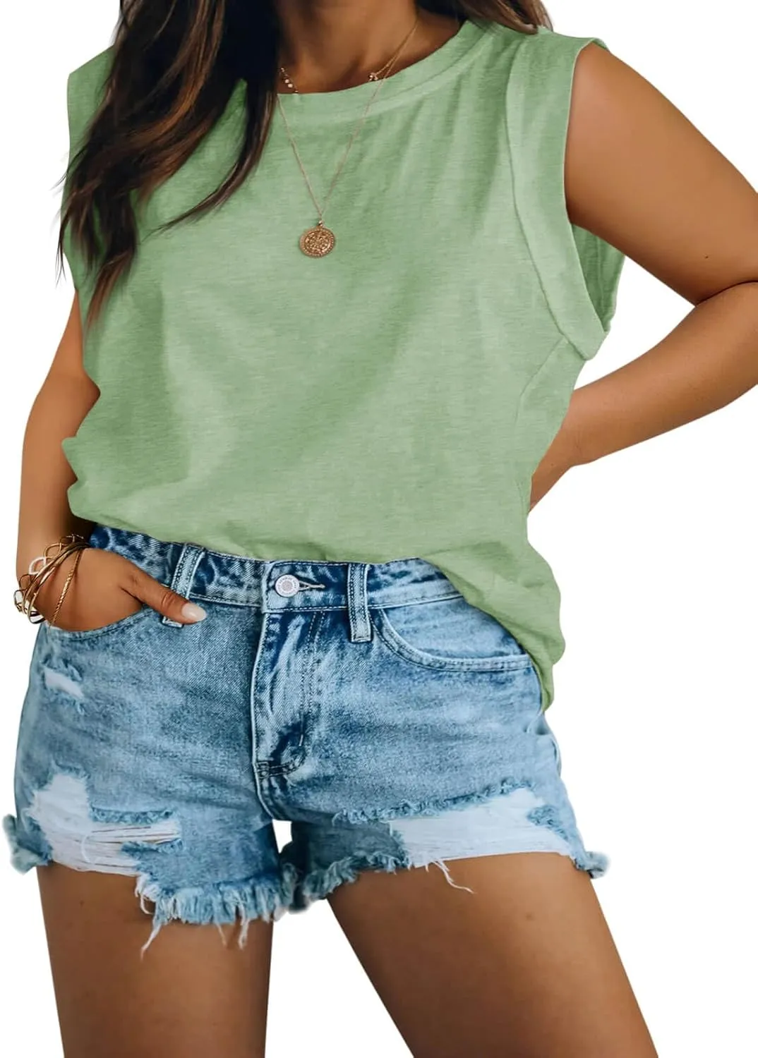 Imily Bela Womens Plus Size Tank Tops Sleeveless Crew Neck Summer Casual Basic Tees Shirts