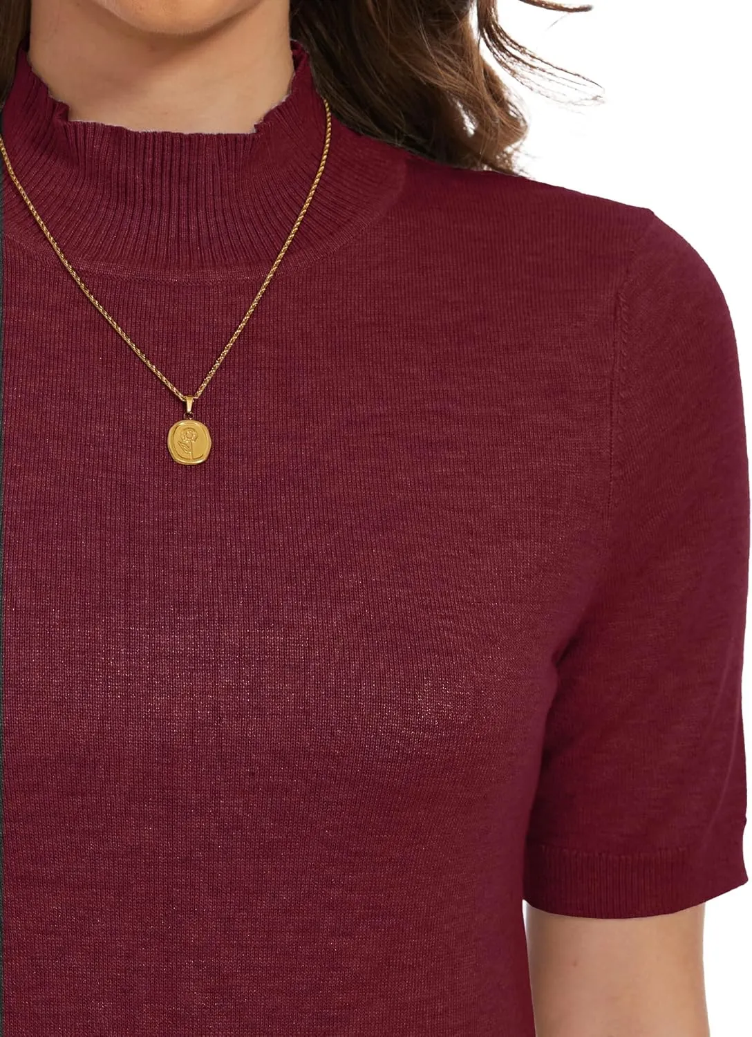 INKOFF Women's Short Sleeve Mock Neck Sweater Top Turtleneck Dressy Pullover Knit Shirt