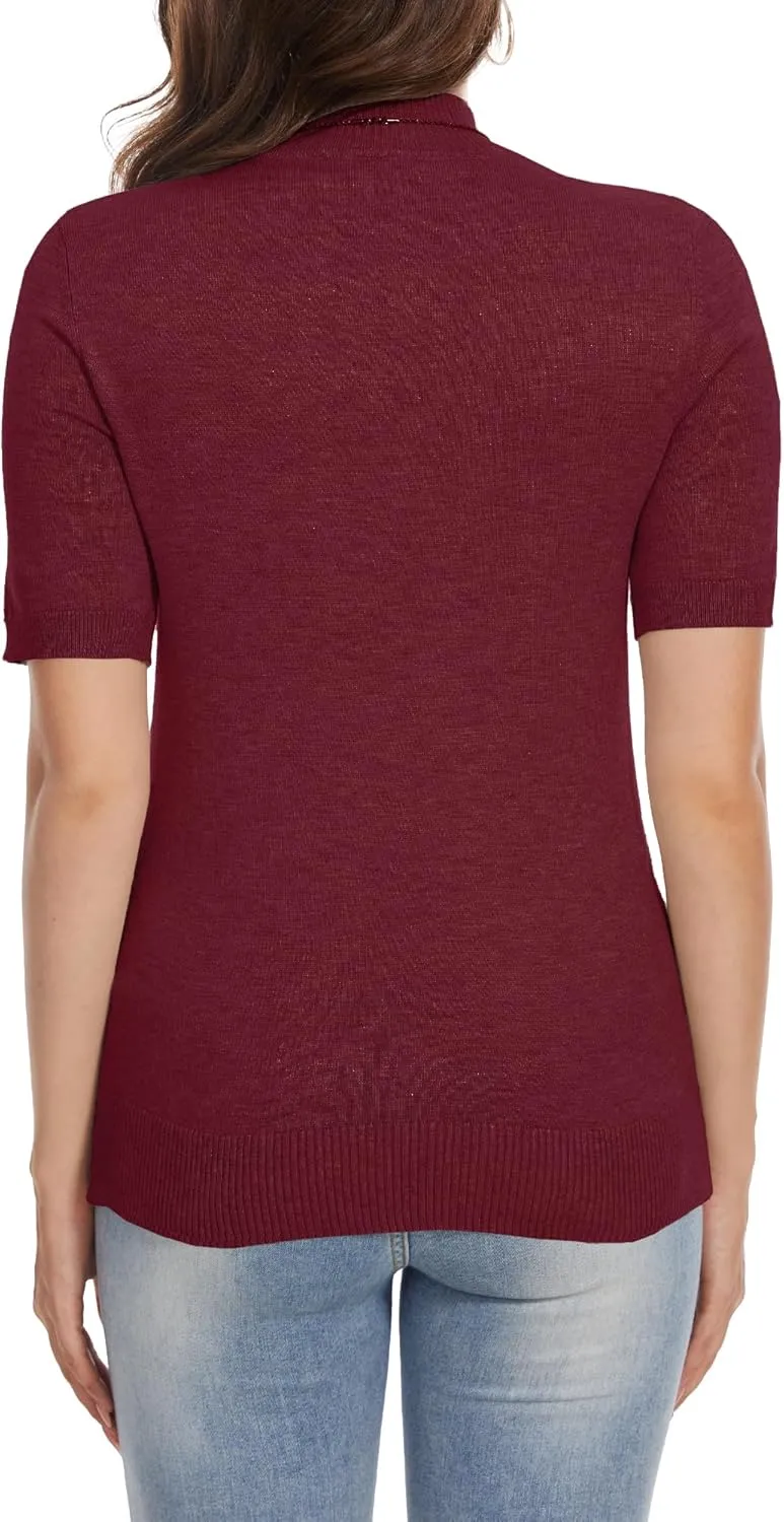INKOFF Women's Short Sleeve Mock Neck Sweater Top Turtleneck Dressy Pullover Knit Shirt