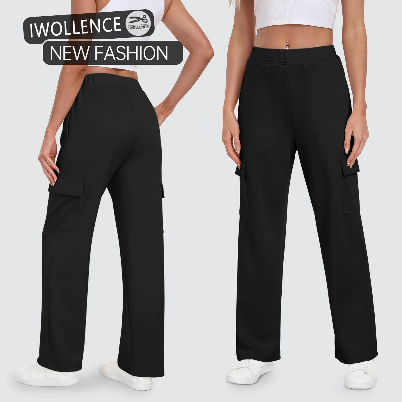 IWOLLENCE Womens Cargo Sweatpants Baggy Wide Straight Leg Sweats Pants with Pockets