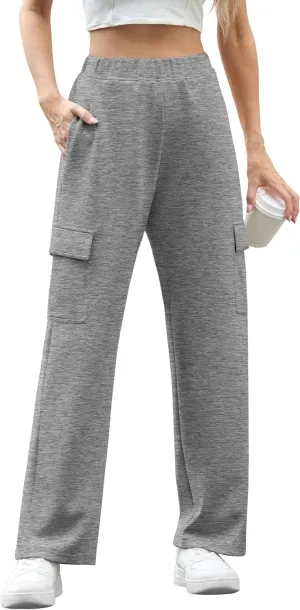 IWOLLENCE Womens Cargo Sweatpants Baggy Wide Straight Leg Sweats Pants with Pockets