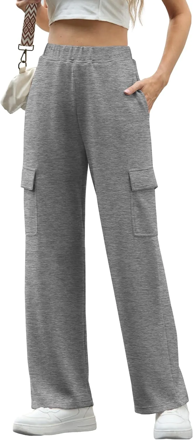 IWOLLENCE Womens Cargo Sweatpants Baggy Wide Straight Leg Sweats Pants with Pockets