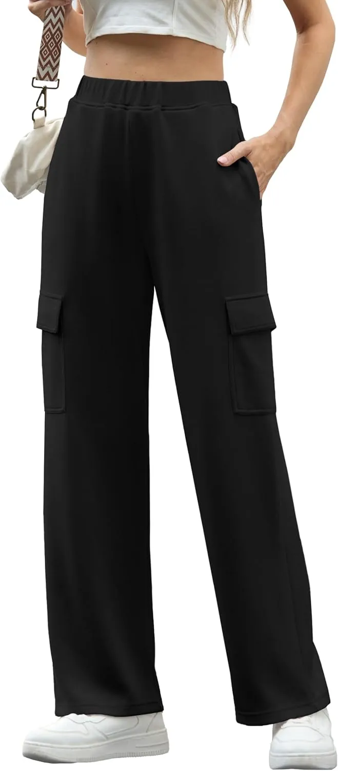 IWOLLENCE Womens Cargo Sweatpants Baggy Wide Straight Leg Sweats Pants with Pockets