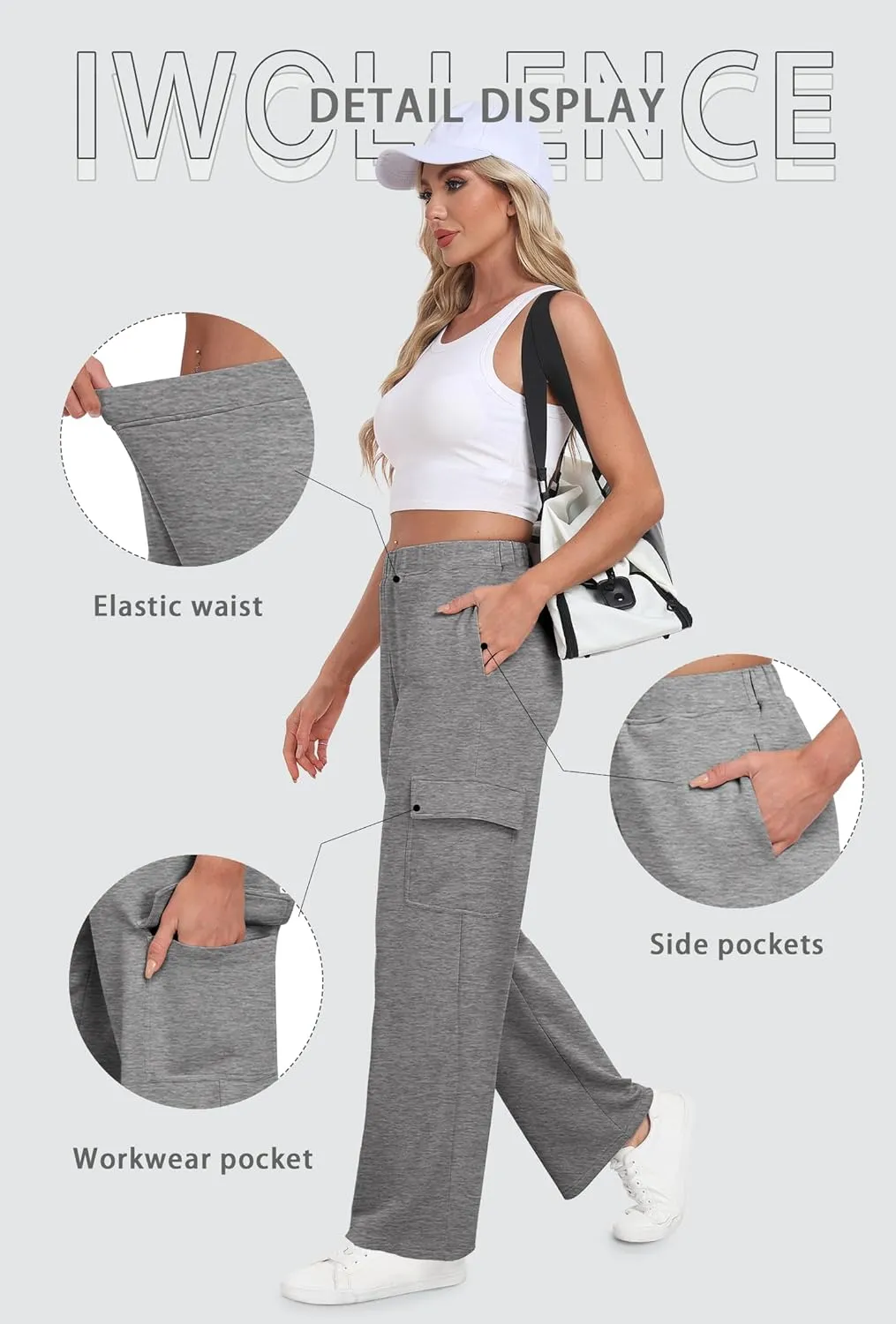 IWOLLENCE Womens Cargo Sweatpants Baggy Wide Straight Leg Sweats Pants with Pockets