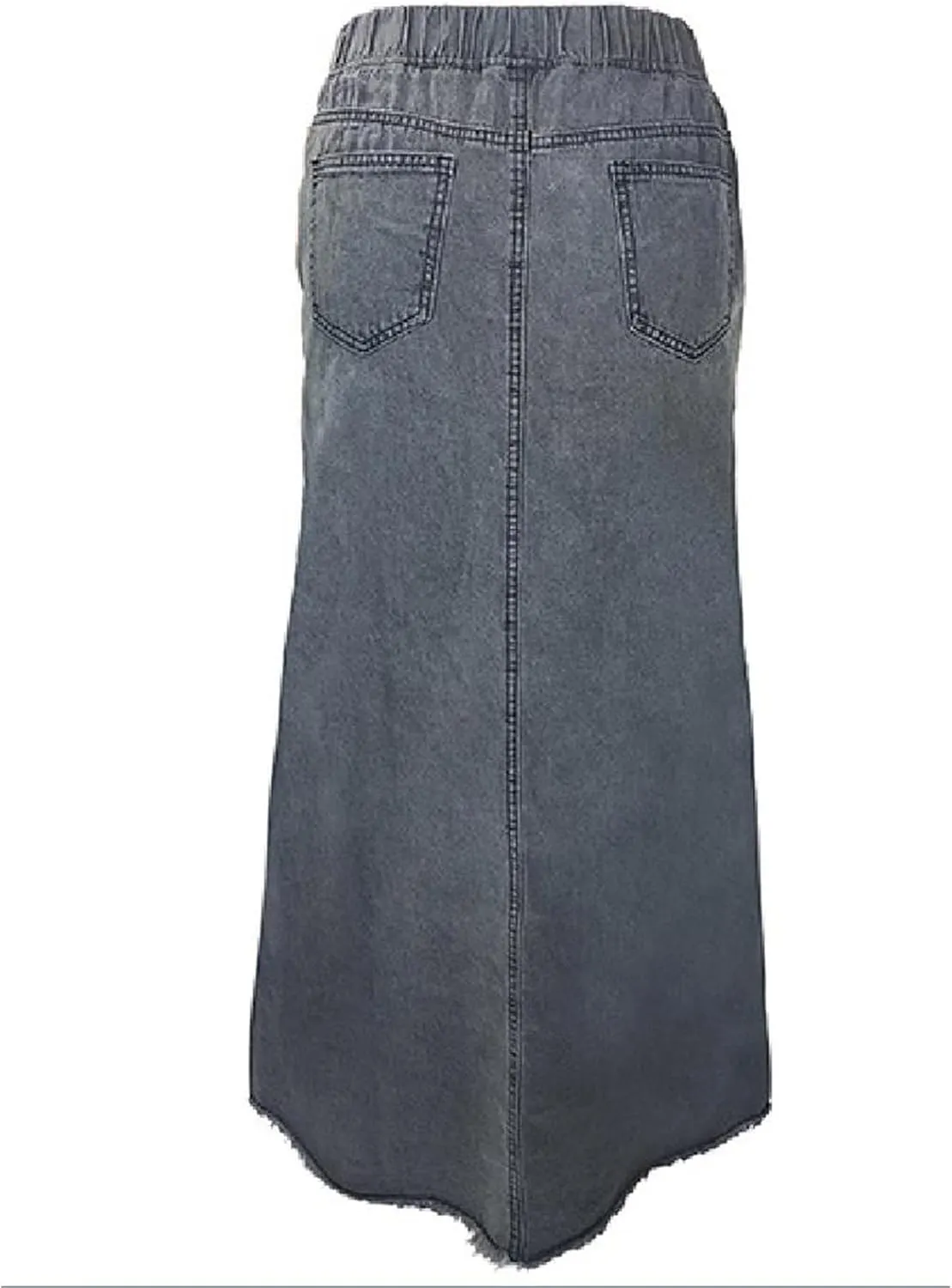 JOAU Women's Casual Elastic High Waist Plus Size Denim Long Skirt Frayed Hem A-Line Distressed Hippie Pockets Maxi Skirts