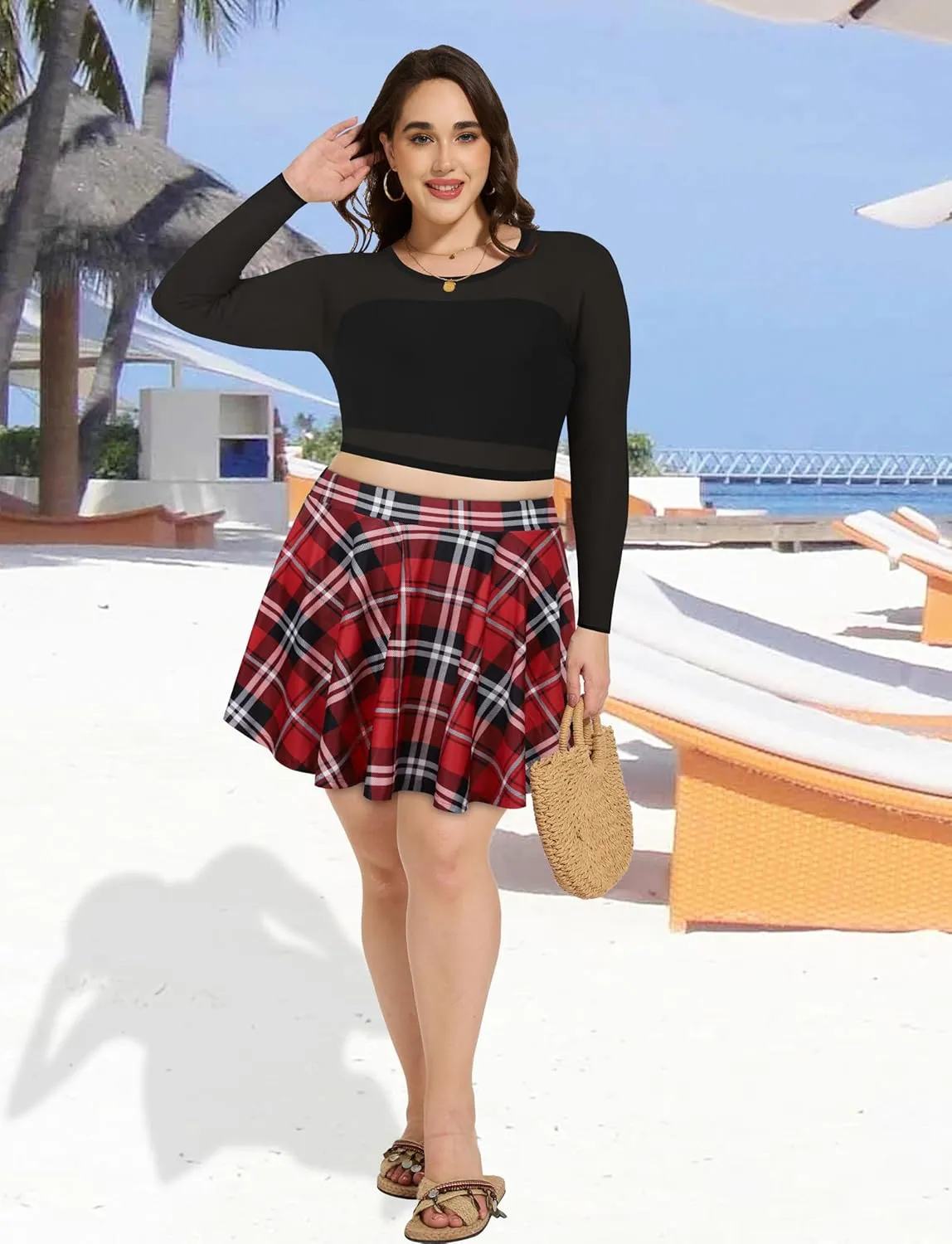 JOELLYUS Plus Size Skirts for Women Summer Pleated Mini Skirt Casual Flowy High Waisted Womens Short Skirts