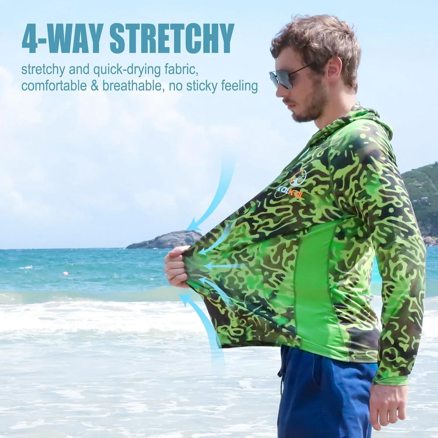 Kalkal UPF 50  Sun Protection Hooded Fishing Shirts for Men Long Sleeve Hoodies with Face Mask Rash Guards Quick Dry