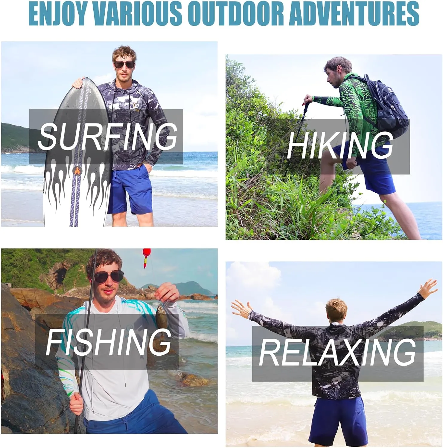 Kalkal UPF 50  Sun Protection Hooded Fishing Shirts for Men Long Sleeve Hoodies with Face Mask Rash Guards Quick Dry