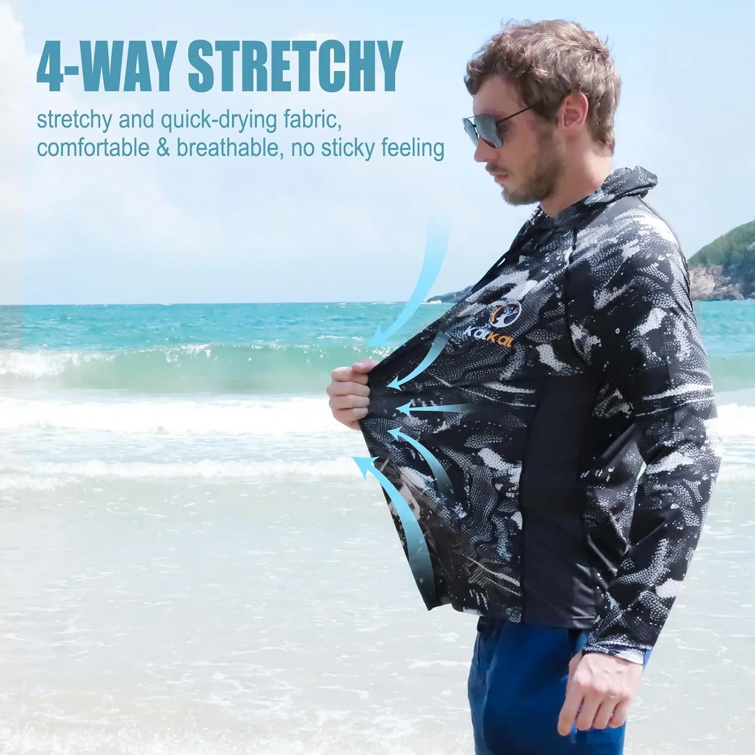Kalkal UPF 50  Sun Protection Hooded Fishing Shirts for Men Long Sleeve Hoodies with Face Mask Rash Guards Quick Dry