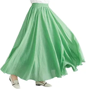Kedera Women's Bohemian Style Elastic Waist Band Flowy Full Circle Cotton Linen Long Maxi Skirt Dress