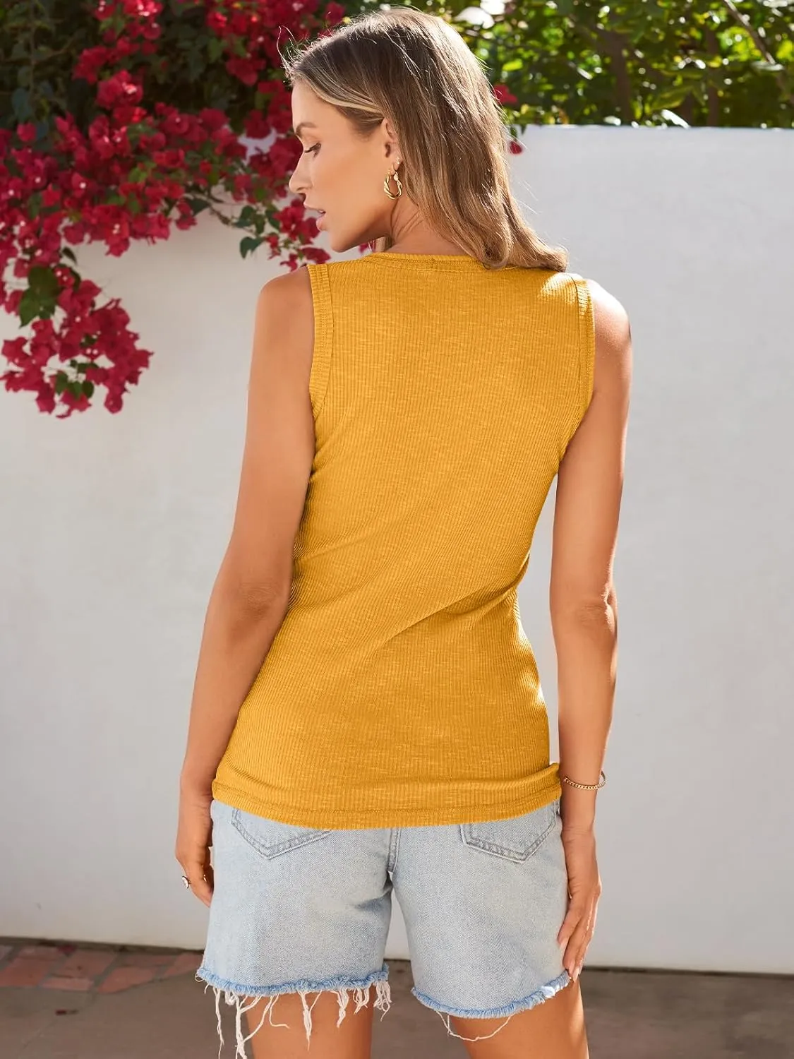 Kissfix Tank Tops for Women Summer Casual Cute Sleeveless Henley Shirts Beach Vacation Clothes Basic Tees