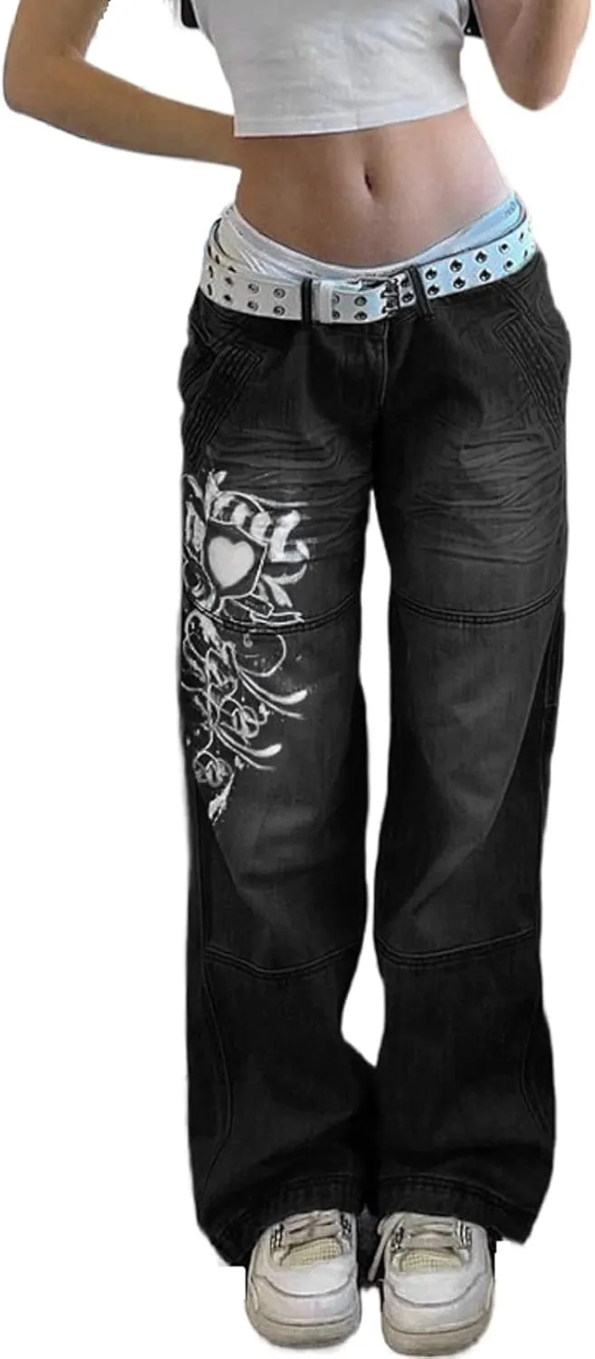 KMBANGI Womens High Waisted Wide Leg Pants Straight Denim Jeans Casual Baggy Trousers Y2K Streetwear Fashion