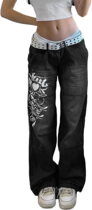 KMBANGI Womens High Waisted Wide Leg Pants Straight Denim Jeans Casual Baggy Trousers Y2K Streetwear Fashion
