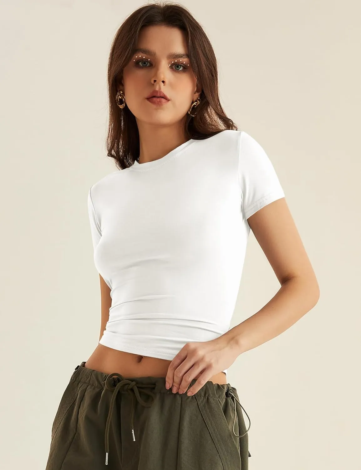 KTILG Women's Trendy/Workout/Lounge Shirts Basic Elastic Tops Tight Fitted Tee XS-3XL